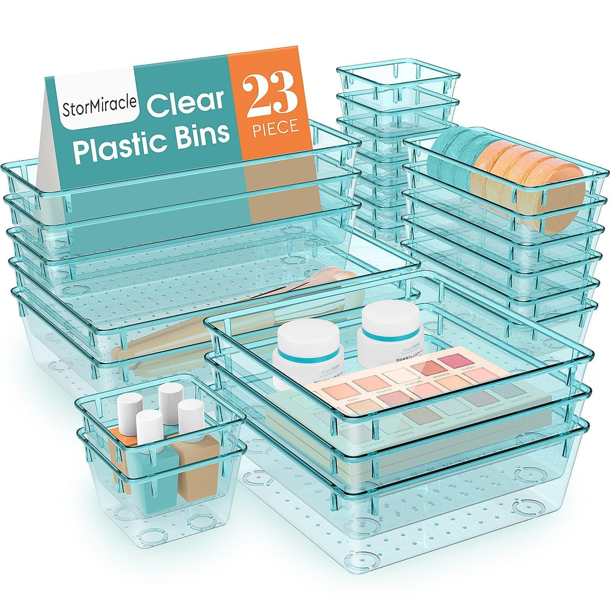 23 PCS Drawer Organizer Set, 5 Size Bathroom and kitchen organizer Trays
