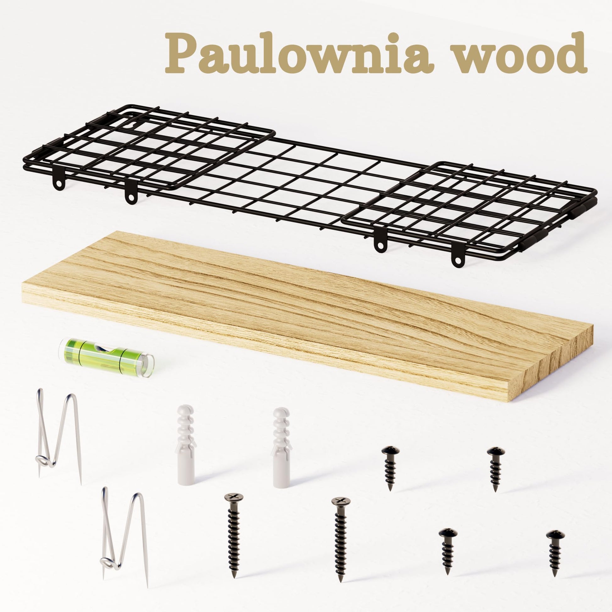 SoaShower Floating Cubicle Shelf with Hooks, Paulownia Wood Desktop Organizer for Office Cubicle