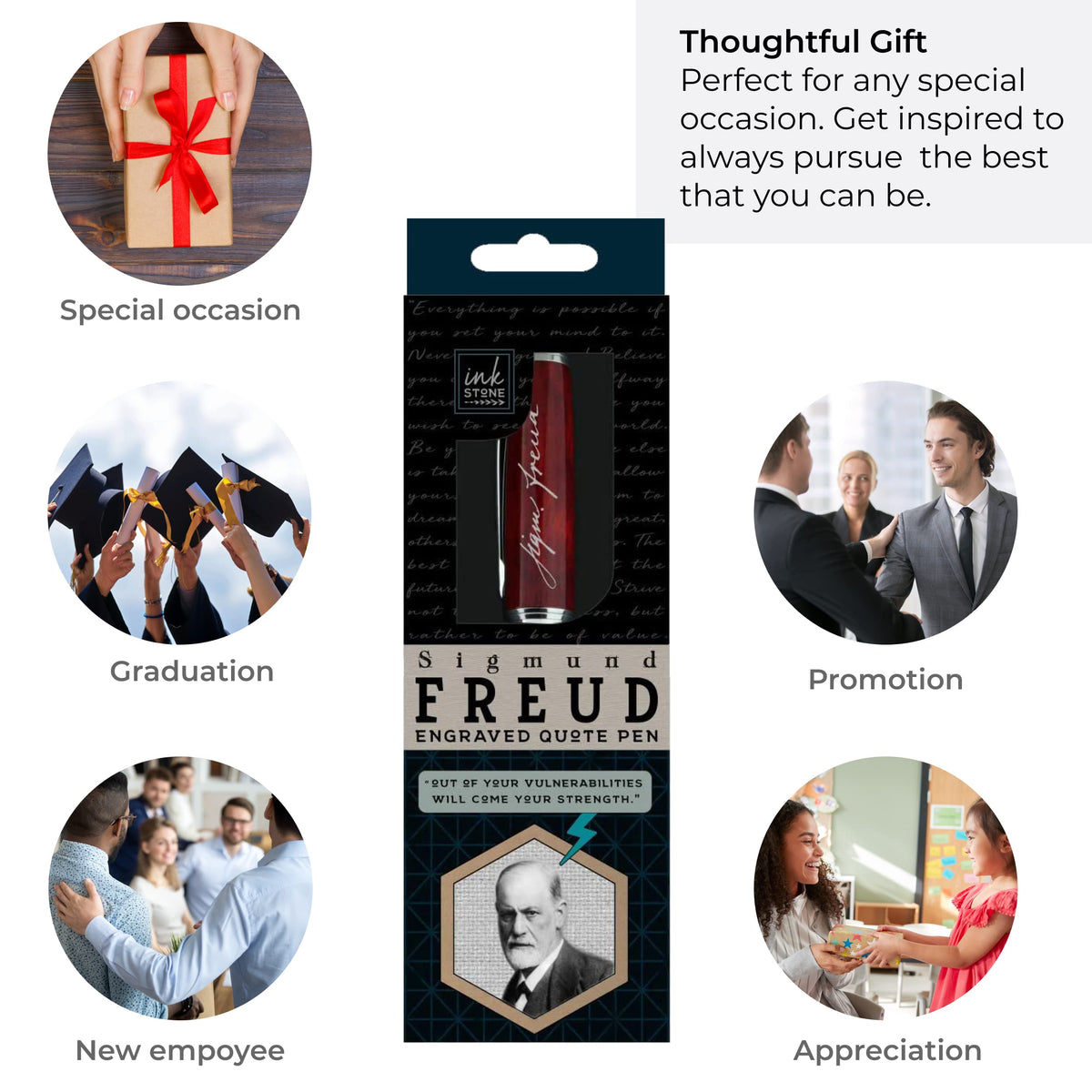 Inkstone Sigmund Freud Engraved Quote Pen - Out of Your Vulnerabilities Will Come Your Strength.