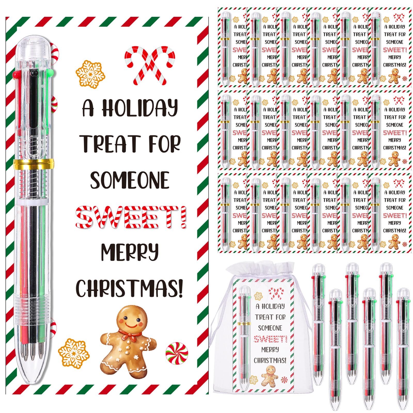 Marspark 30 Set Christmas Candy Cane Gifts Bulk Ballpoint Pens and Cards