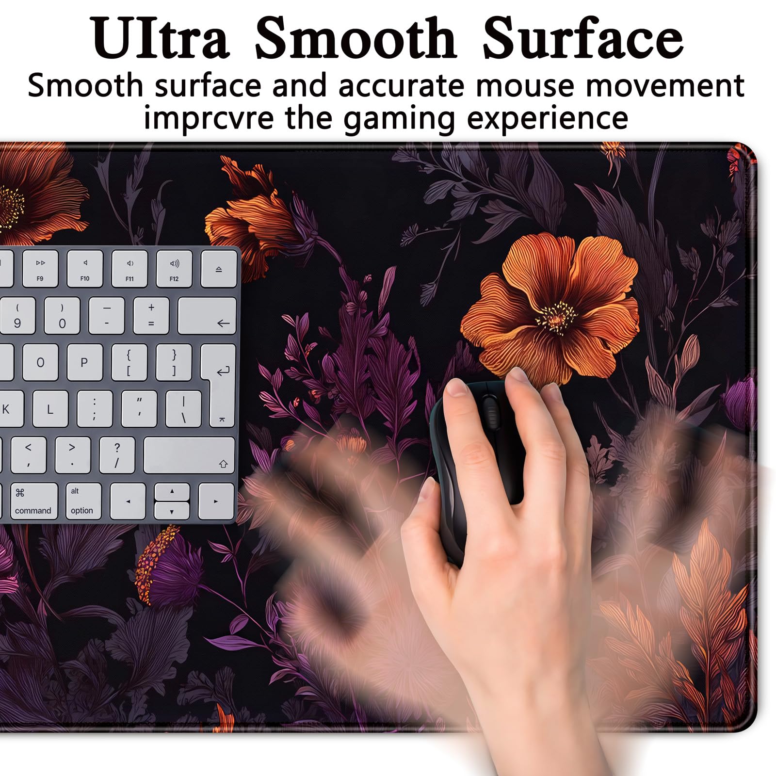 Cottagecore Desk Mat Floral Dark Purple Mouse Pad XXL Botanical Flower Large Gaming Mousepad