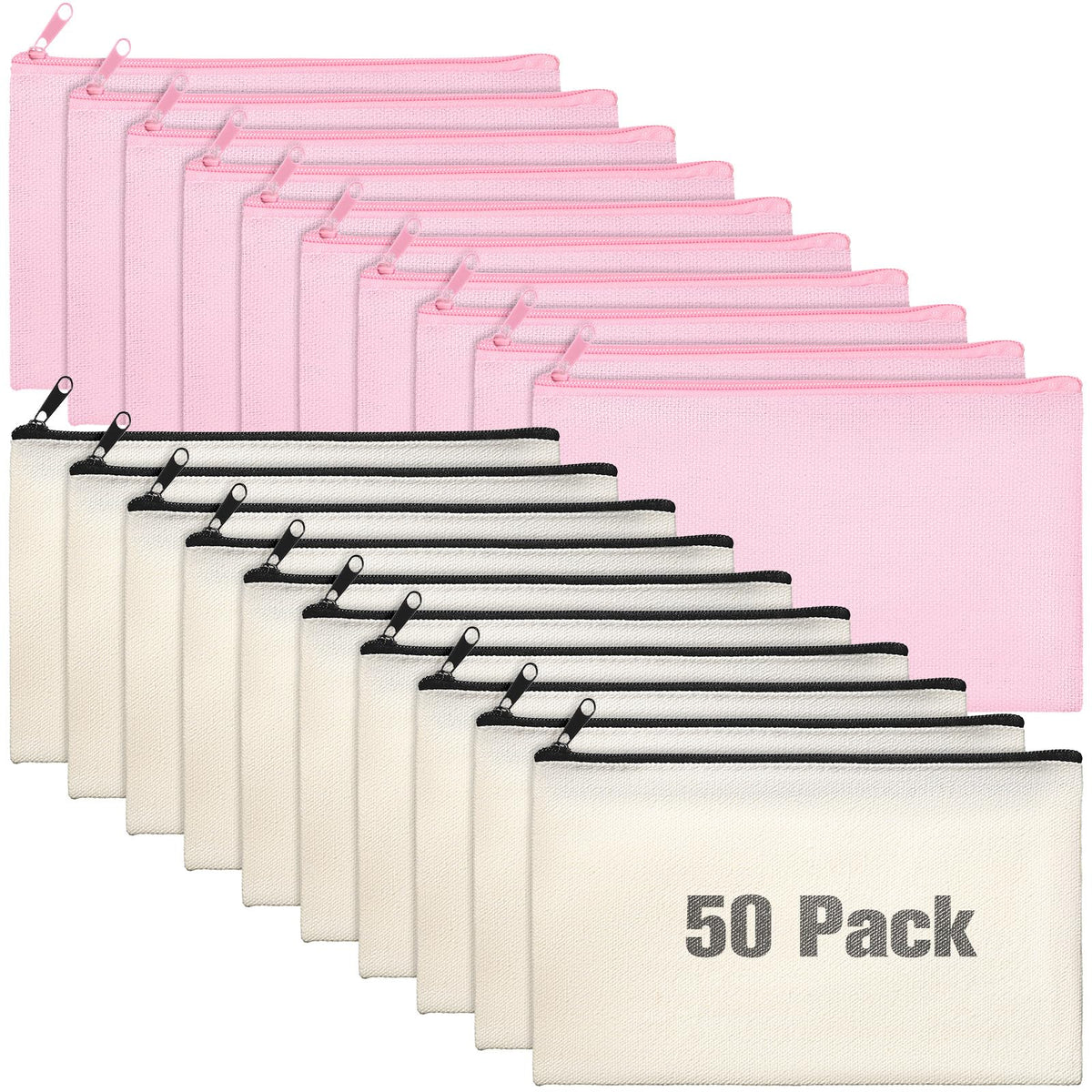 Frienda 50 Pcs Canvas Zipper Pouch Bulk Gift, Pink, Beige