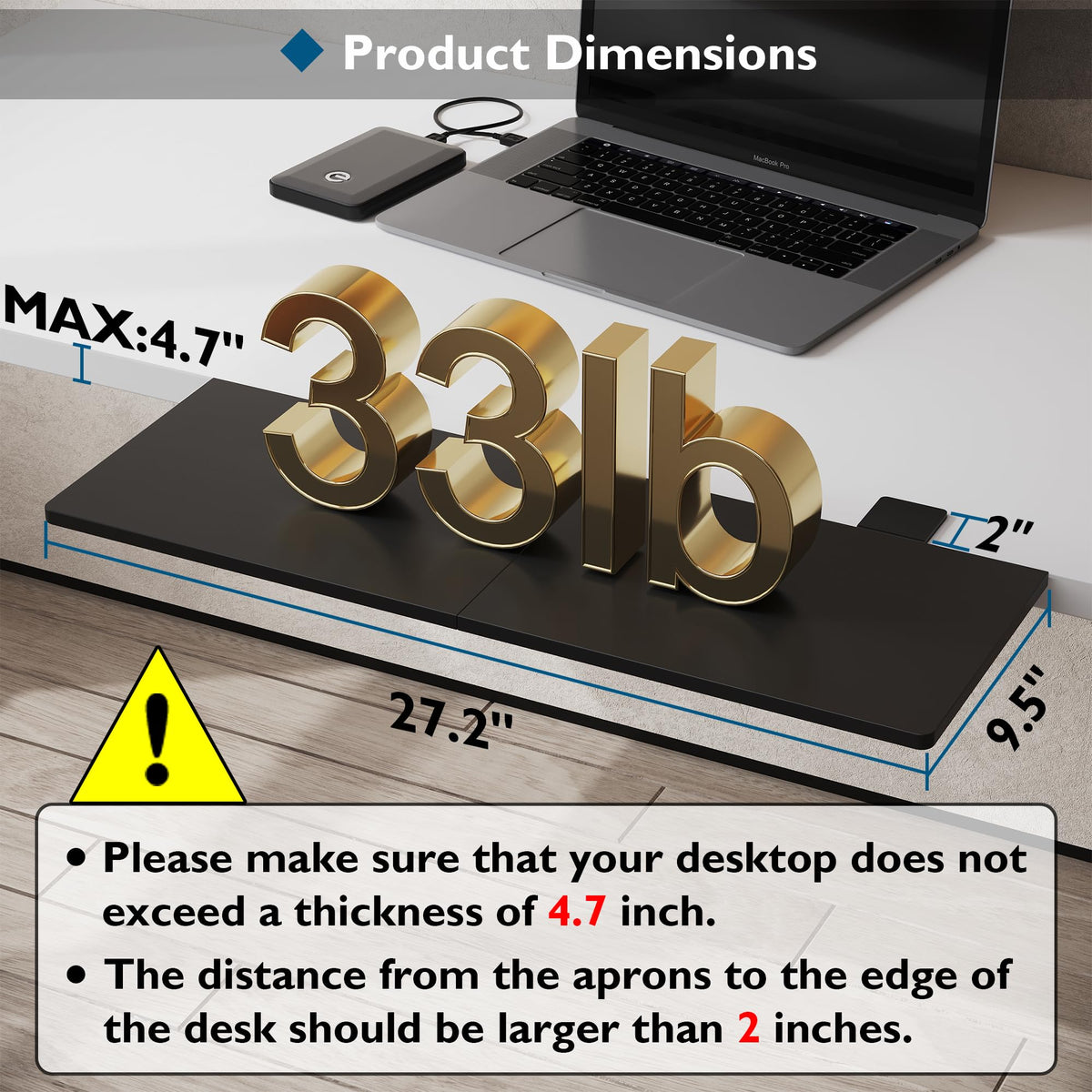 BONTEC Ergonomics Desk Extender Tray, 27.2 x 9.5 Inch, Black Carbon Fiber