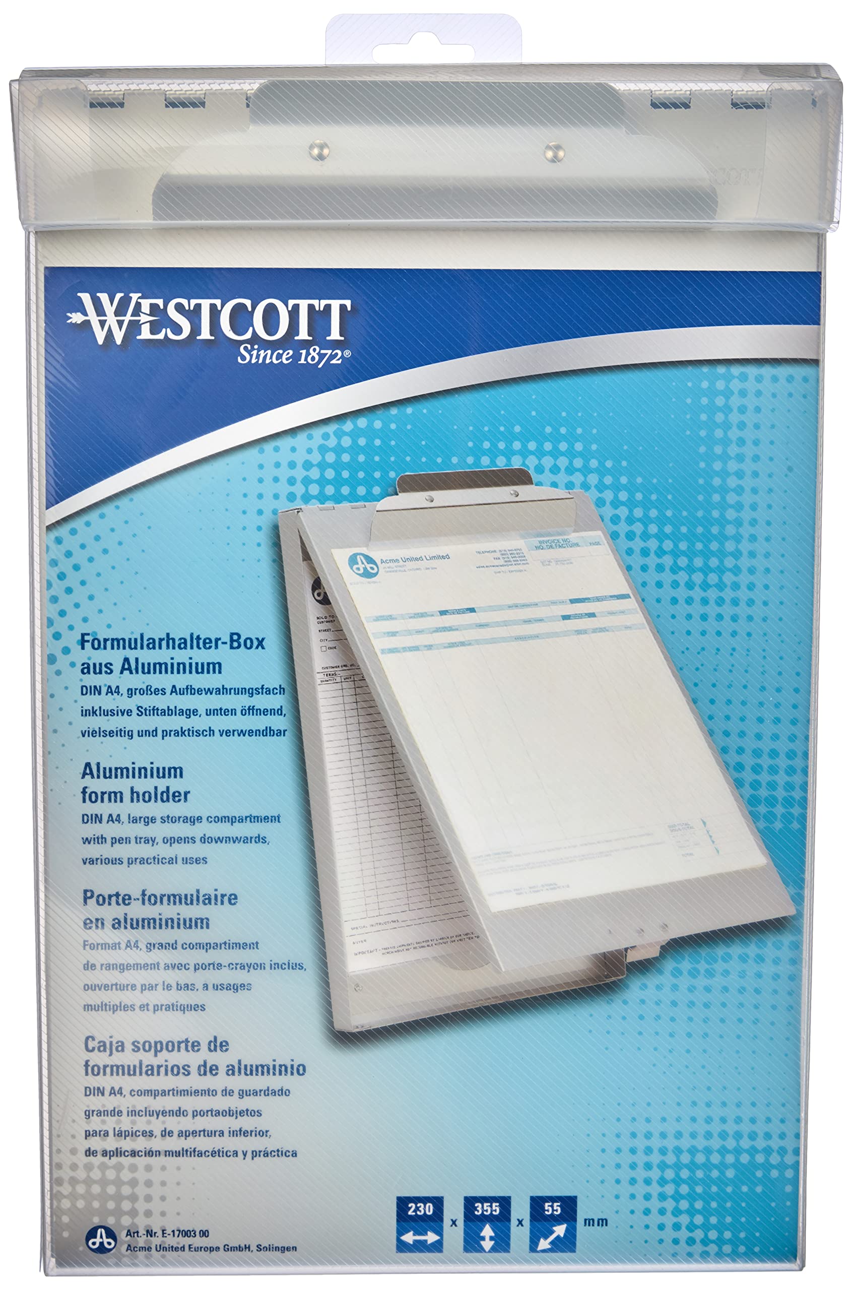 Westcott E-17003 00 Aluminium Form Holder Box, A4, Large Storage Compartment, Bottom Opening