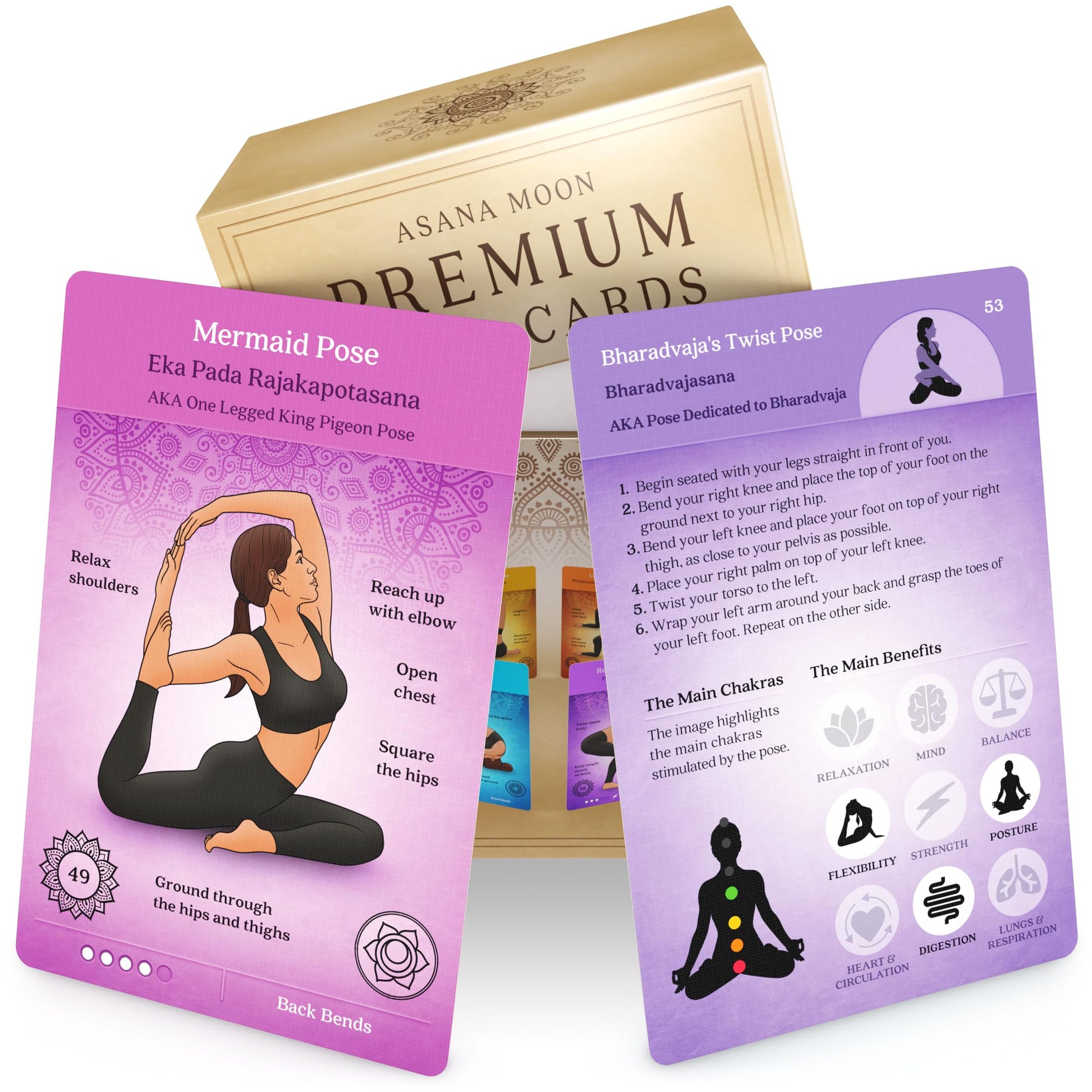 Asana Moon Premium Yoga Cards – Deck with Over 120 Yoga Poses – Yoga Sequencing Deck with Yoga Cues