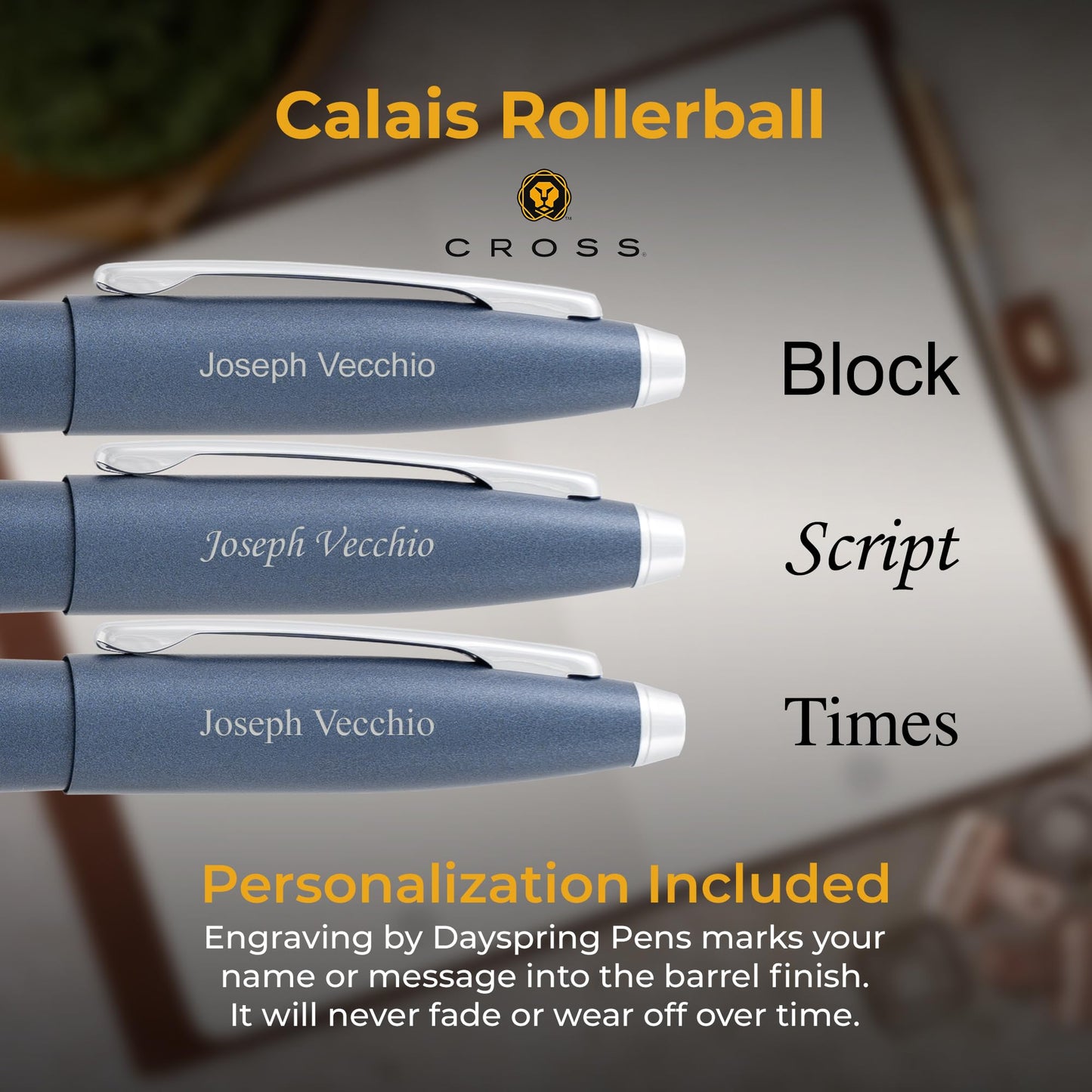 Cross Calais Personalized Rollerball Pen, Matte Midnight Blue, Chrome Trim