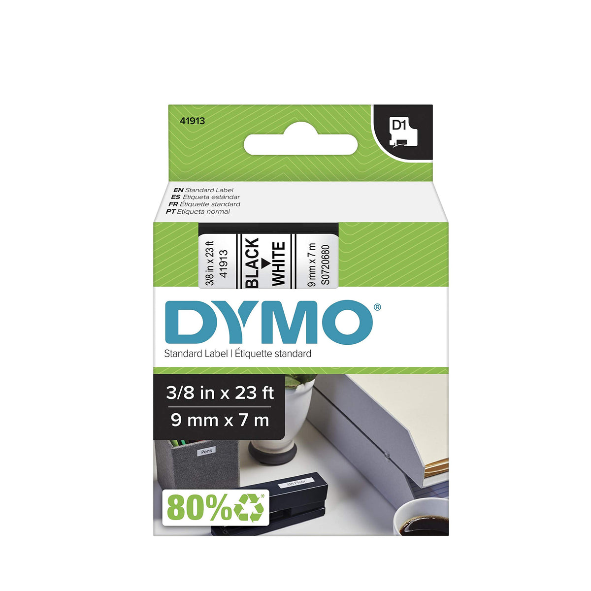 DYMO Standard D1 Labeling Tape for LabelManager Label Makers, Black print on White tape, 3/8'' W x