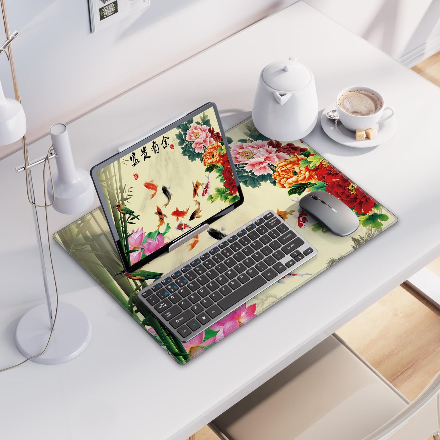 LL-COEUR XXL Landscape Gaming Mouse Pad Computer Keyboard Mat Office Desk Pad (Fish, 23.6" x 15.7"