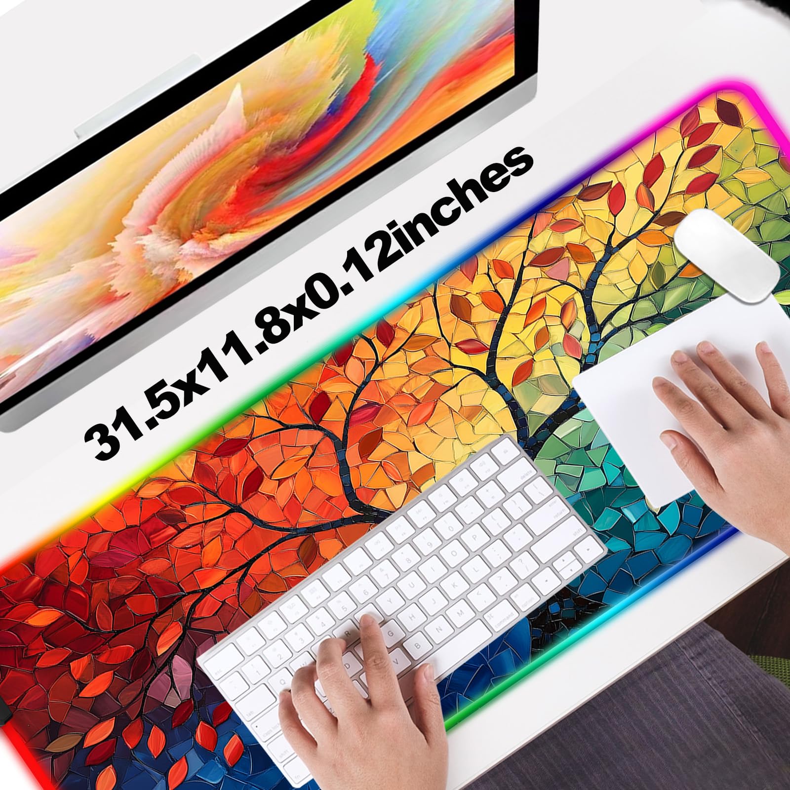 JIANG100 RGB Tree of Life Gaming Desk Mat & Fantasy Abstract Mouse Pad, XL