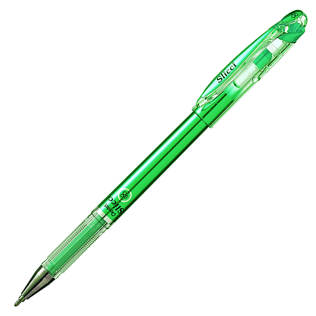 Pentel Arts Slicci Metallic 0.8 mm Needle Tip Gel Pen, Metallic Green Ink, Box of 12 (BG208-MD)