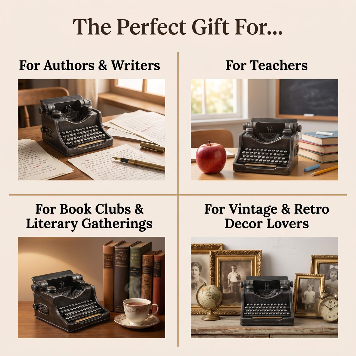 Vintage Typewriter Pencil Holder for Desk – 4.5" Retro Pen Organizer Holds 30+ Pens, Heavy Resin