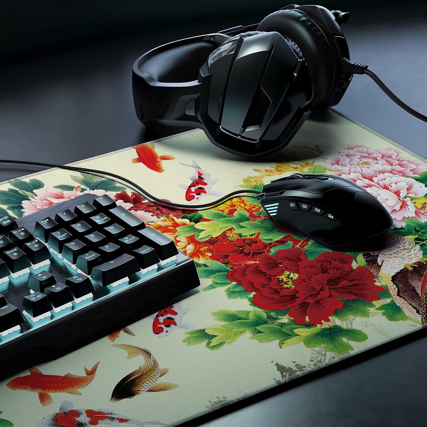LL-COEUR XXL Landscape Gaming Mouse Pad Computer Keyboard Mat Office Desk Pad (Fish, 27.5" x 11.8"