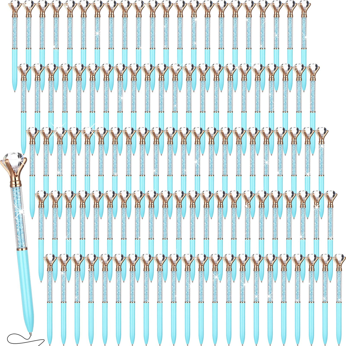 Sherr 100 Pack Crystal Diamond Pens Jewel pen Bulk, Blue, Glitter