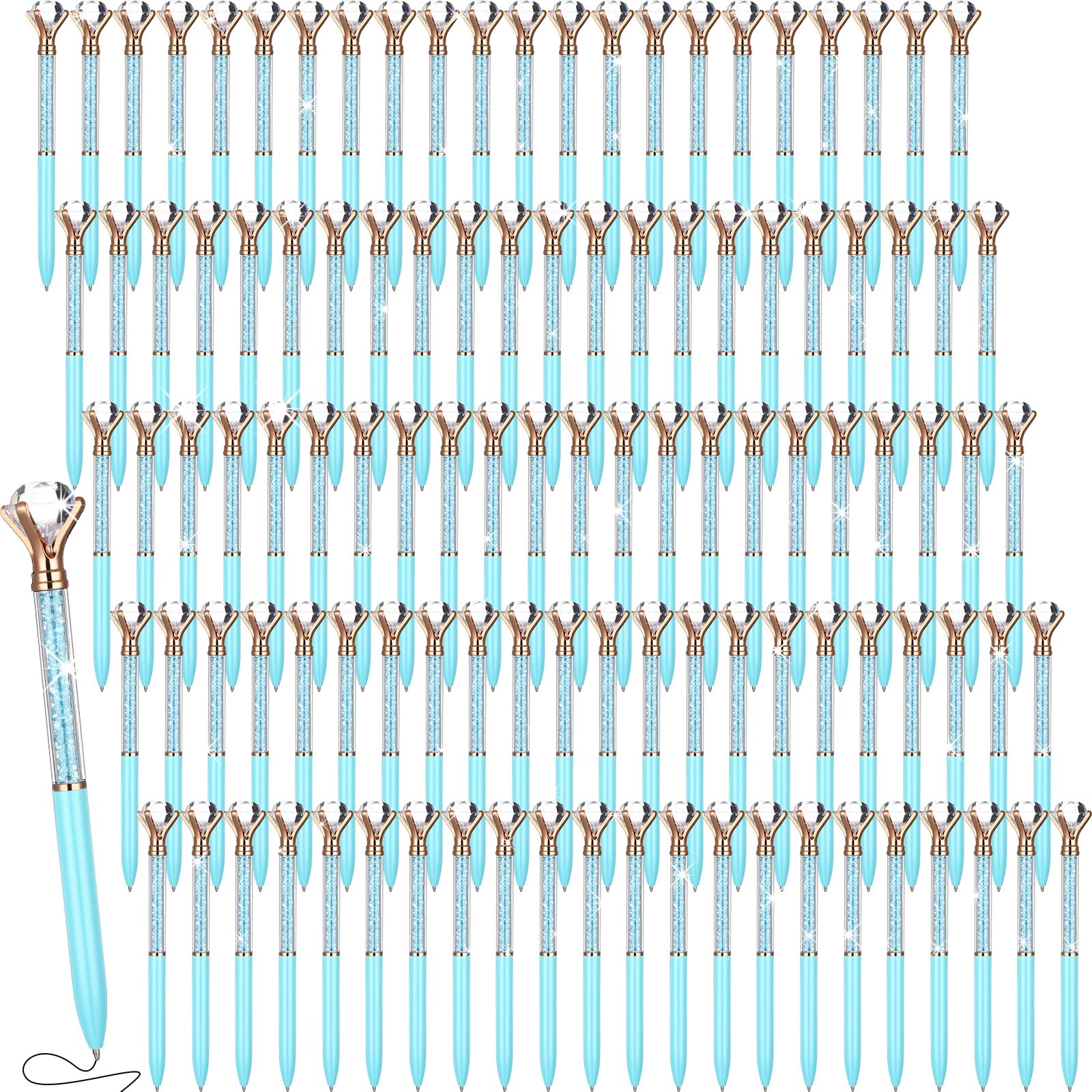 Sherr 100 Pack Crystal Diamond Pens Jewel pen Bulk, Blue, Glitter