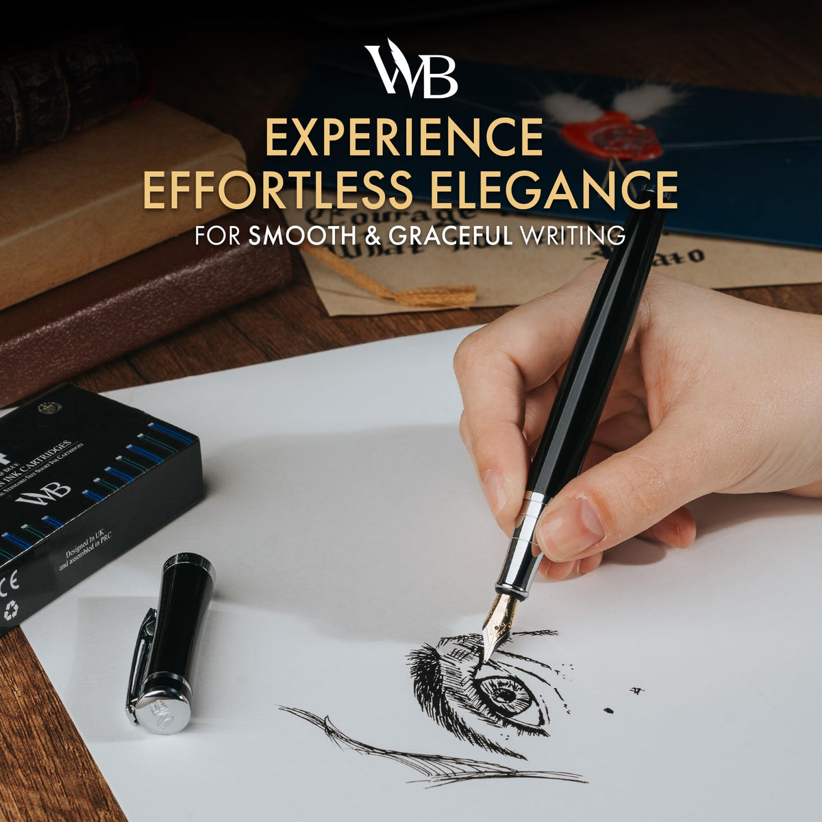 Wordsworth & Black Fountain Pen Set for Writing, Extra Fine Nib, Black