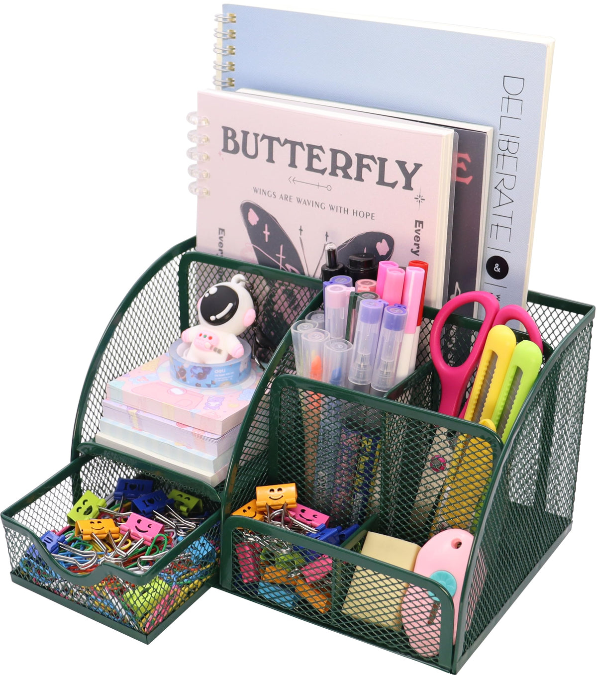 Boutilon Mesh Desk Organizer Desktop Office Supplies Stationary Organizer with 6 Compartments and 1