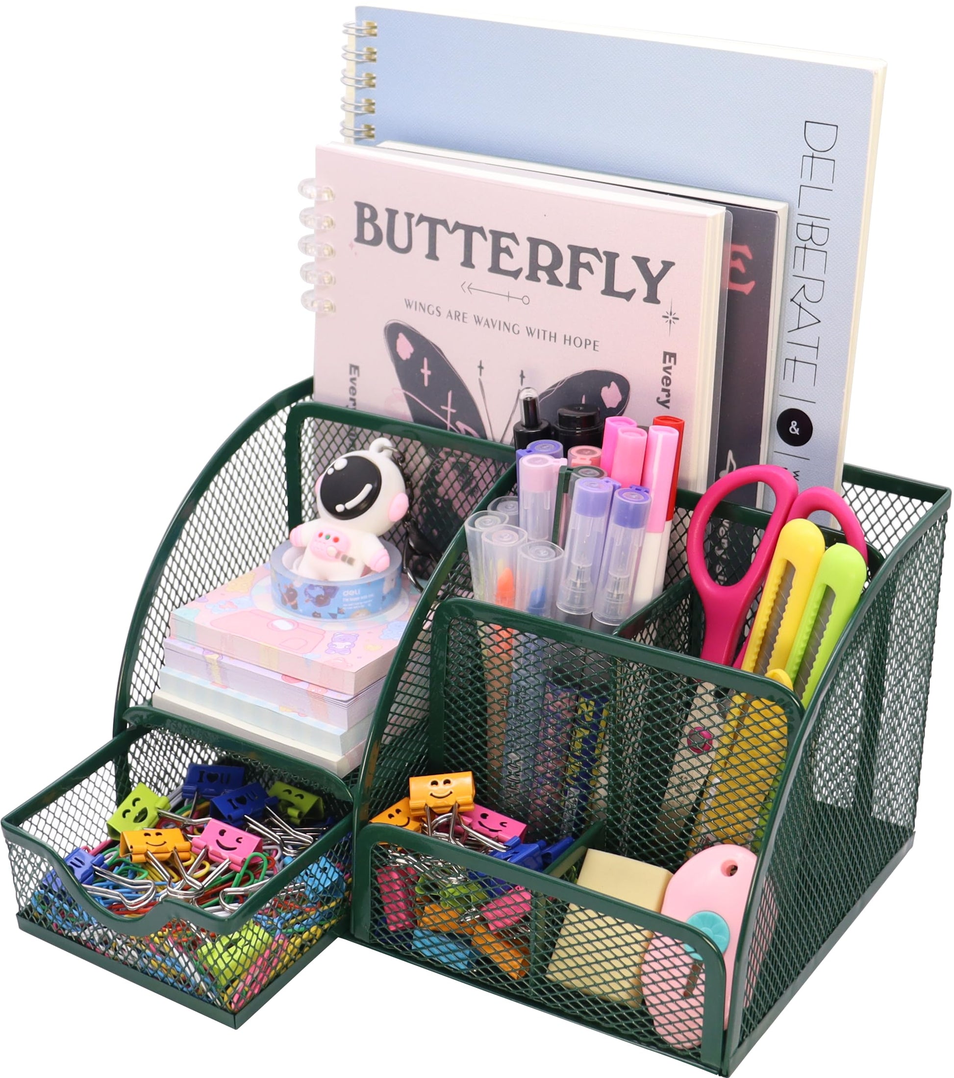 Boutilon Mesh Desk Organizer Desktop Office Supplies Stationary Organizer with 6 Compartments and 1