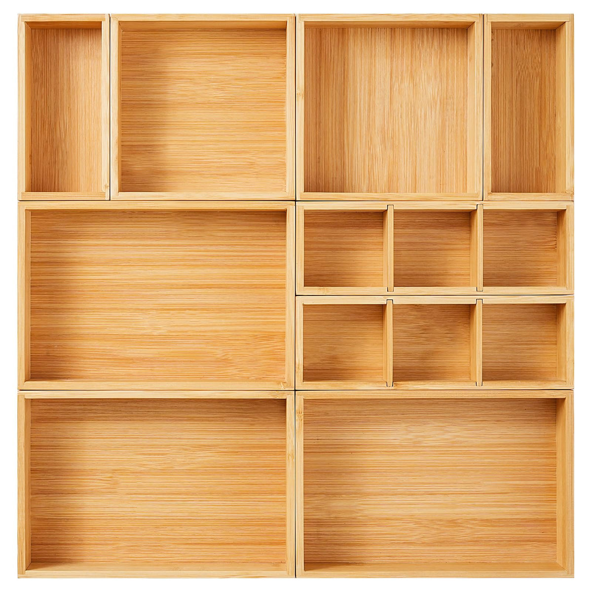 Fabsome Drawer Organizer, Set of 9 Bamboo Wood Kitchen Makeup Desk Junk Tea Drawer Storage Boxes
