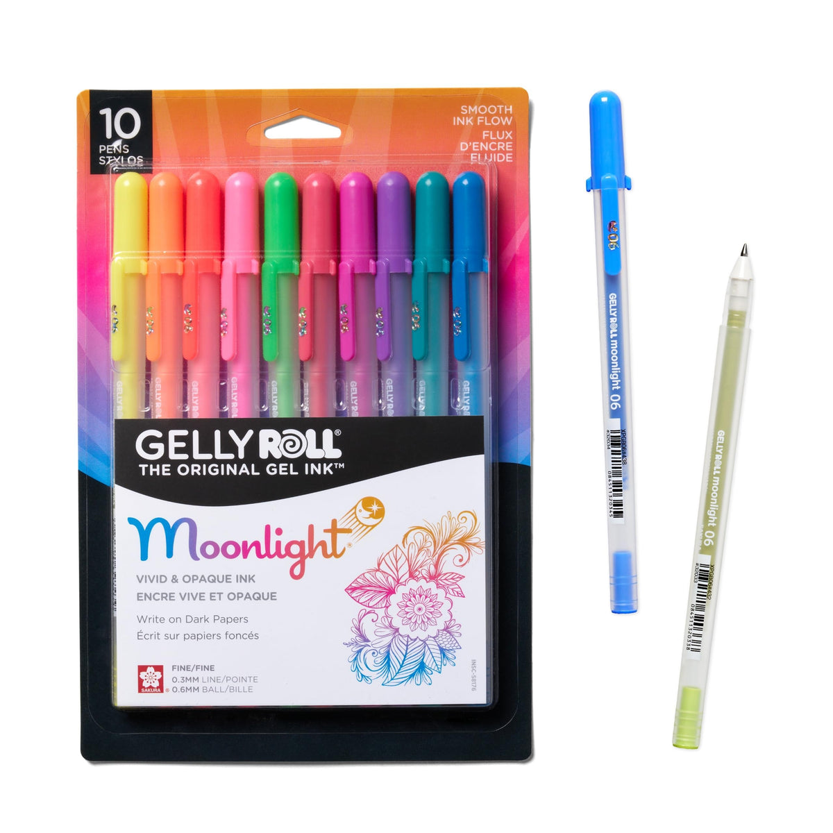 SAKURA Gelly Roll Moonlight Pen Set, 0.6 mm Fine Tip, Set of 10, 06 fine pt.