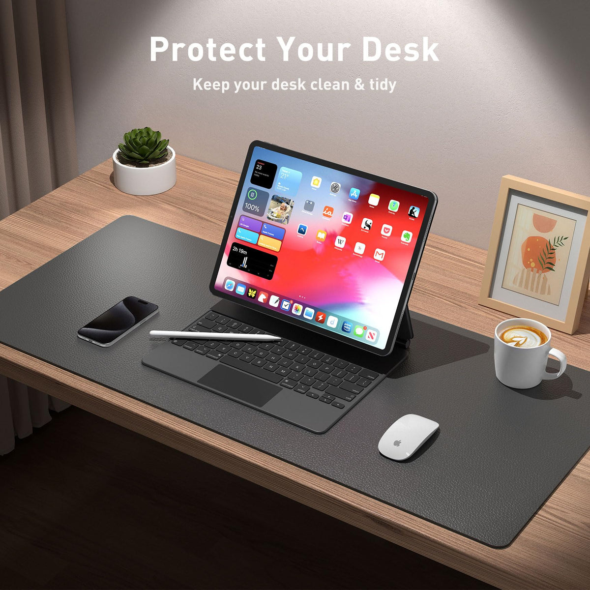 Aothia Leather Desk Pad Protector, Mouse Pad, Office Desk Mat, Non-Slip PU Leather Desk Blotter