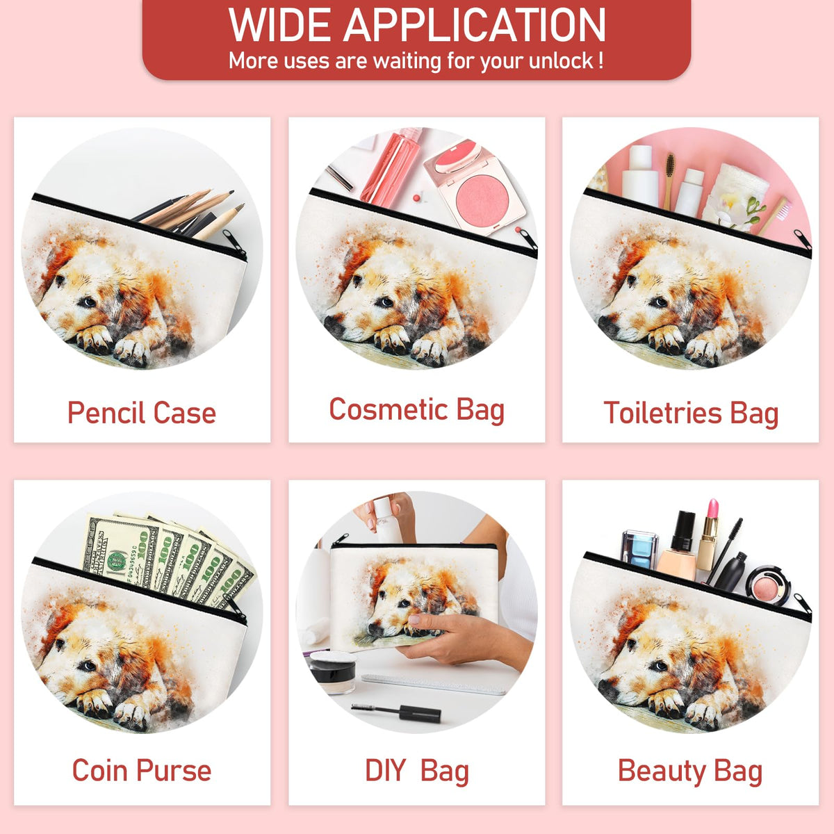 Legigo 24 Pack Blank Canvas Bag Zipper Pouch Makeup Bags Bulk- Multi-Purpose White Canvas Pencil