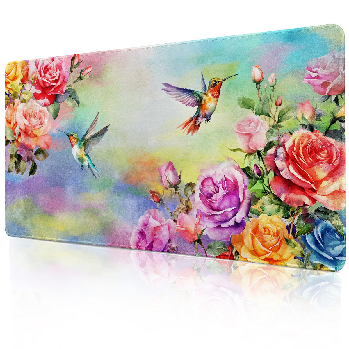 Colorful Large Mouse Pad, Pink Floral Desk Mat for Desktop, Women Girls Waterproof Gaming Mousepad