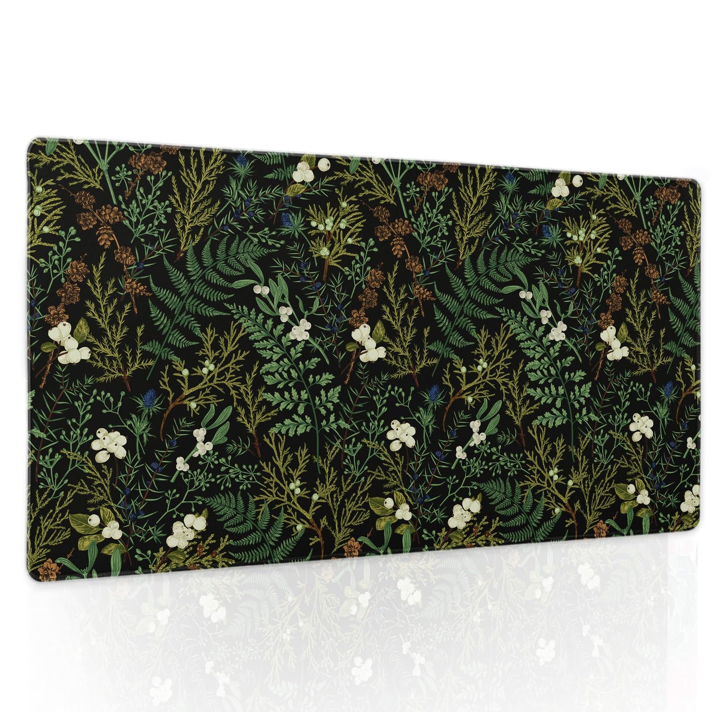 Black Aesthetic Vintage Botanical Gaming Mouse Pad Large XL Cute Forest Green Plant Nature Floral