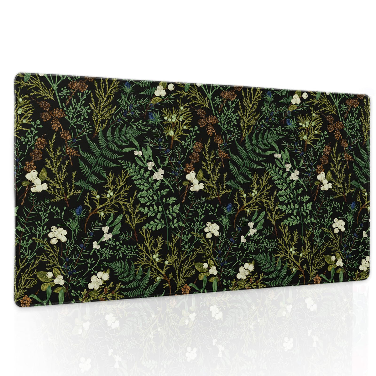 Black Aesthetic Vintage Botanical Gaming Mouse Pad Large XL Cute Forest Green Plant Nature Floral