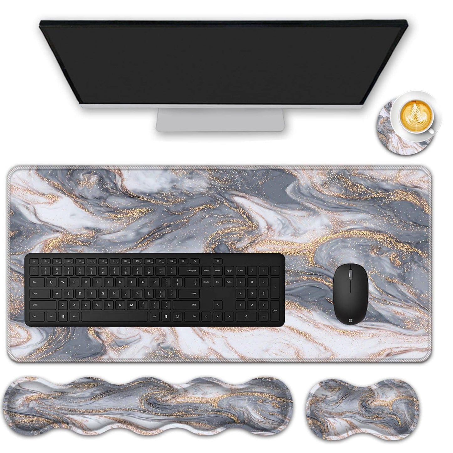 FGDRFGRW Mouse Pad Set,(31.5×11.8 in) Desk Pad + Keyboard Wrist Rest Support + Mouse Wrist Rest +