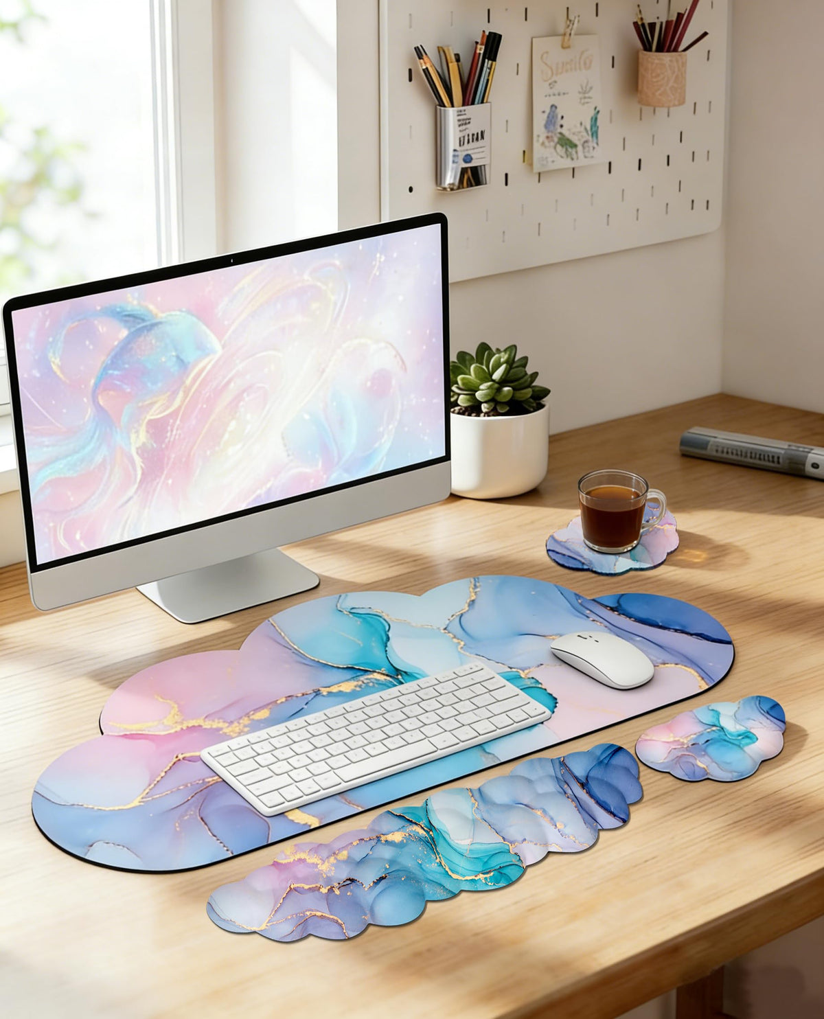 JIKIOU Ergonomic Keyboard Wrist Rest &Large Mouse Pad&Mouse Wrist & Cup Pad