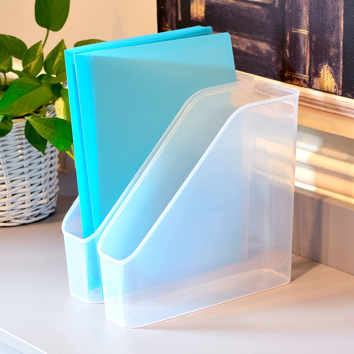 Youngever 3 Pack File Folder Bin Storage, Plastic File Folder Bin Organizer with Handle