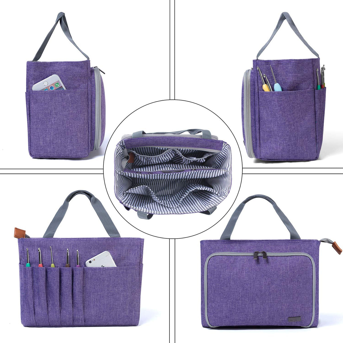 Luxja Crochet Yarn Storage Tote Bag, Purple