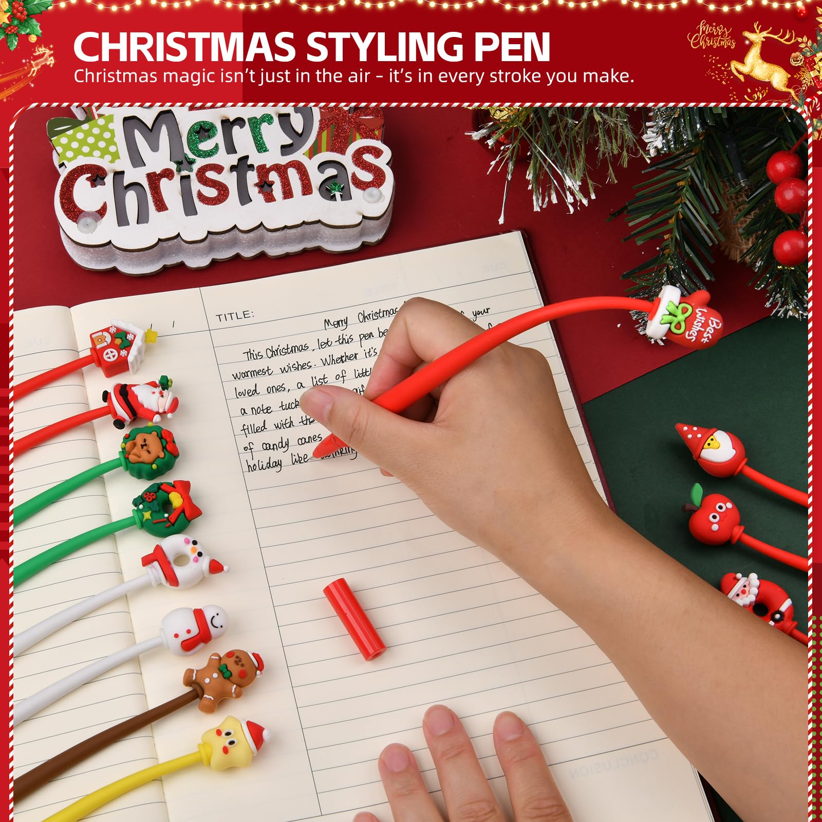 SANNIX Christmas Cartoon Squishy Pens, 50Pcs Funny Christmas Tree Snowman