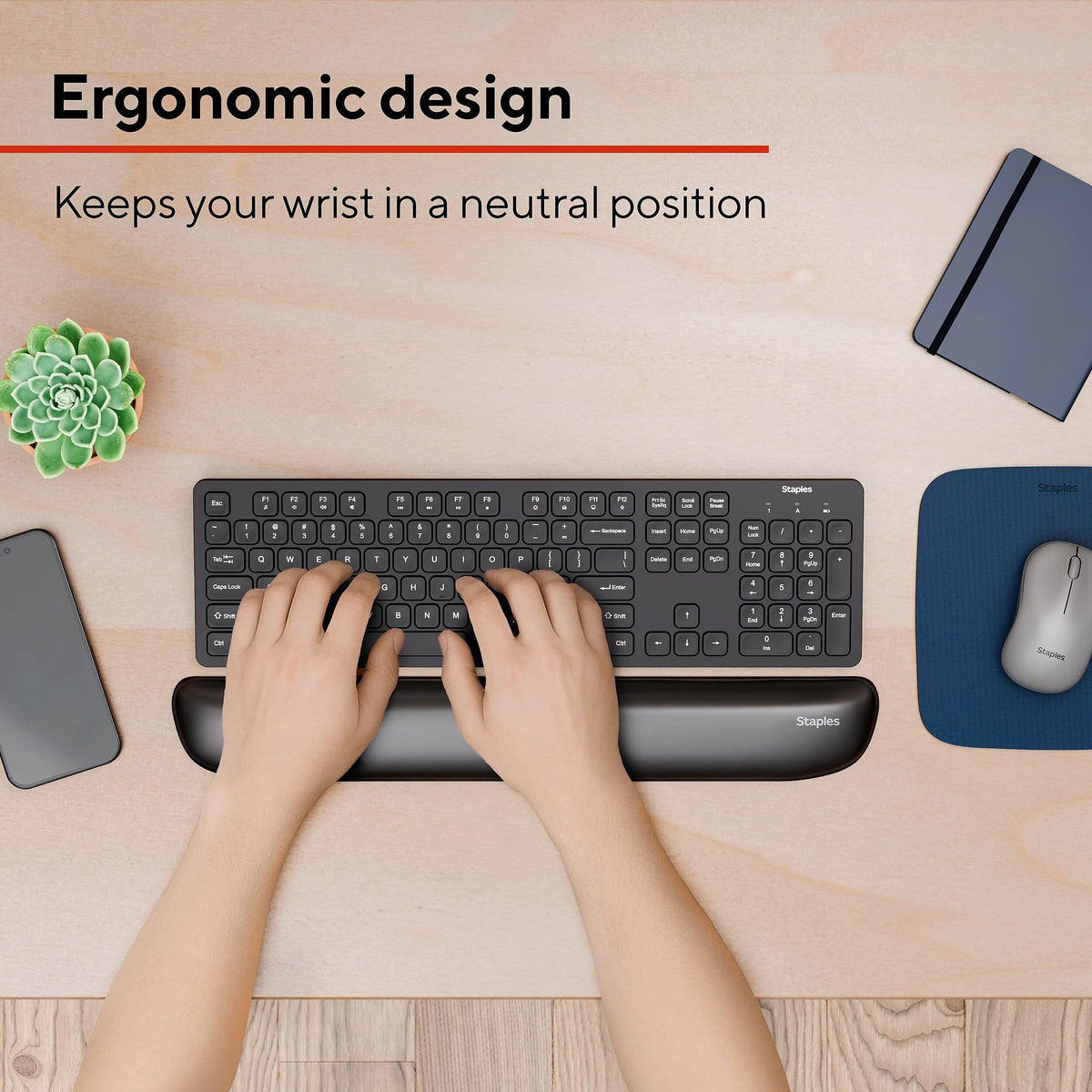 Staples TECH Gel Keyboard Wrist Rest, Non-Slip, Black Crystal
