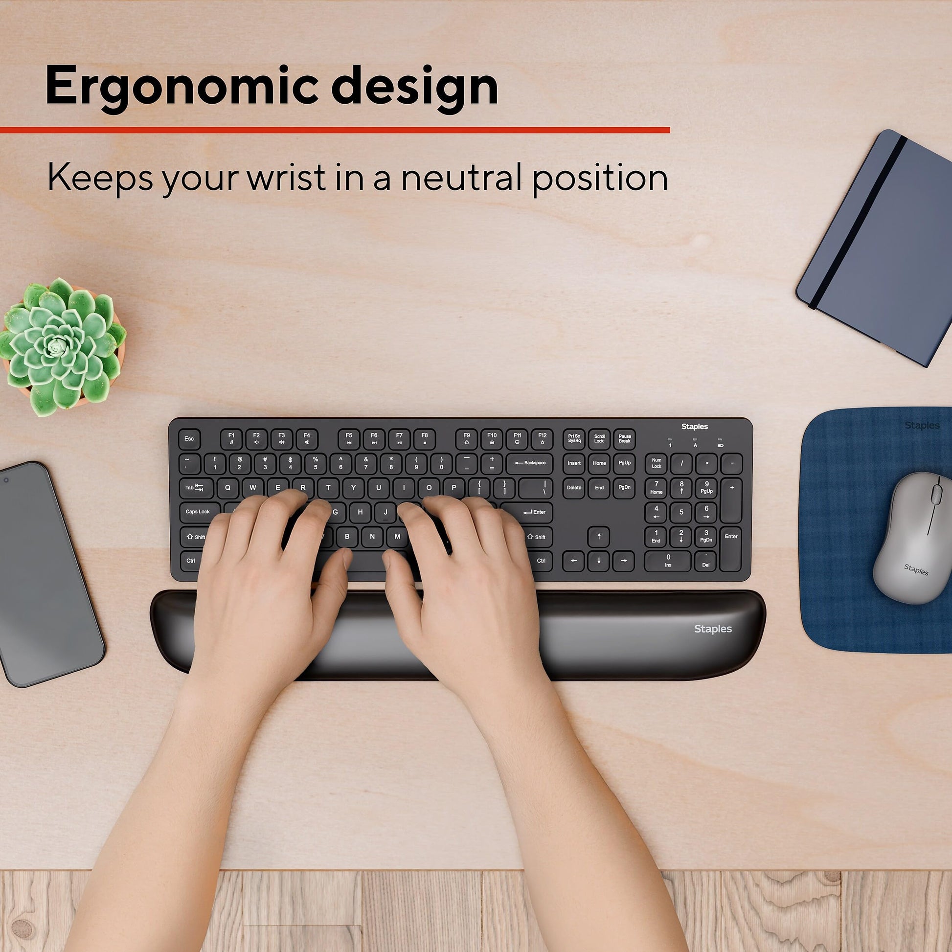Staples TECH Gel Keyboard Wrist Rest, Non-Slip, Black Crystal