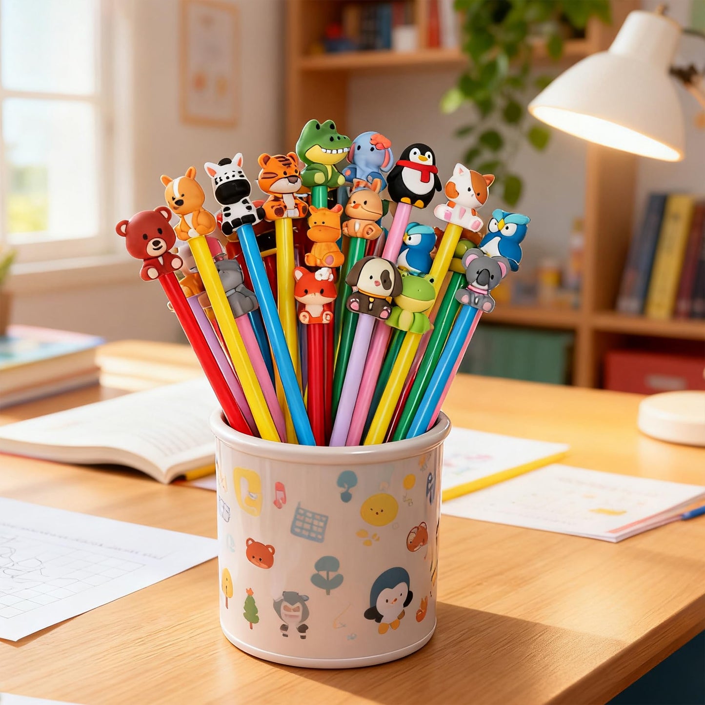 DMIGHT 24Pcs Cute Safari Animals Cartoon Gel Black Ink Pens,Random Kawaii Writing Pens,Assorted