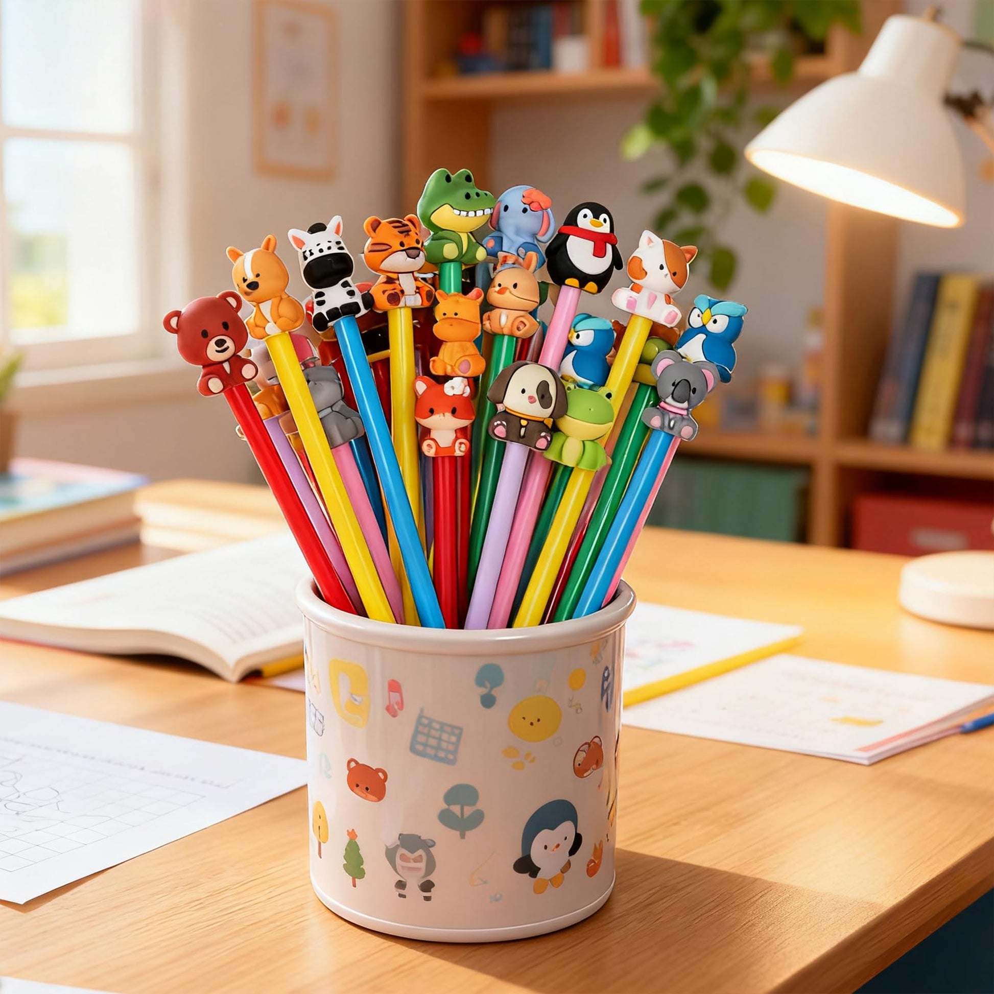 DMIGHT 24Pcs Cute Safari Animals Cartoon Gel Black Ink Pens,Random Kawaii Writing Pens,Assorted