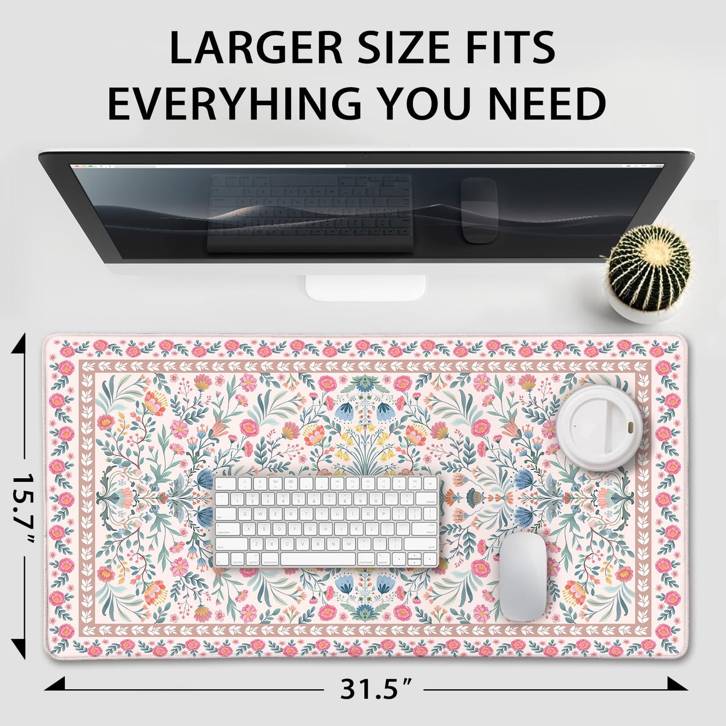 Mcapirivo Large Gaming Mouse Pad Desk Mat 31.5"x15.7" Pink Floral