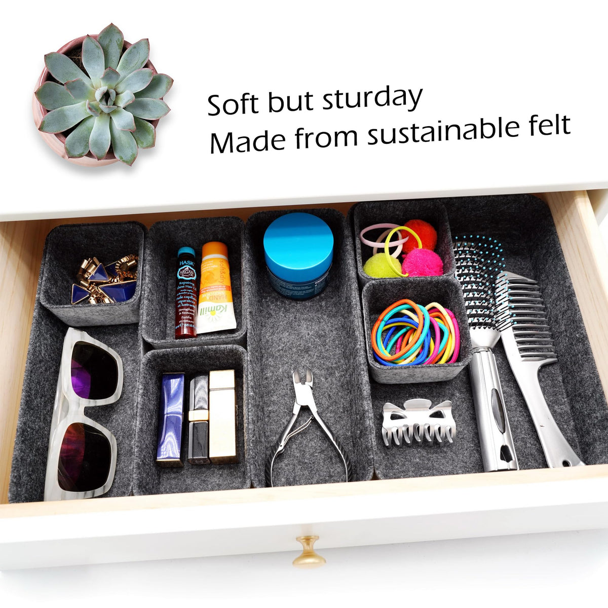 Welaxy Minimalist Felt Desk Drawer Organizer 8-Piece Charcoal Storage Bins