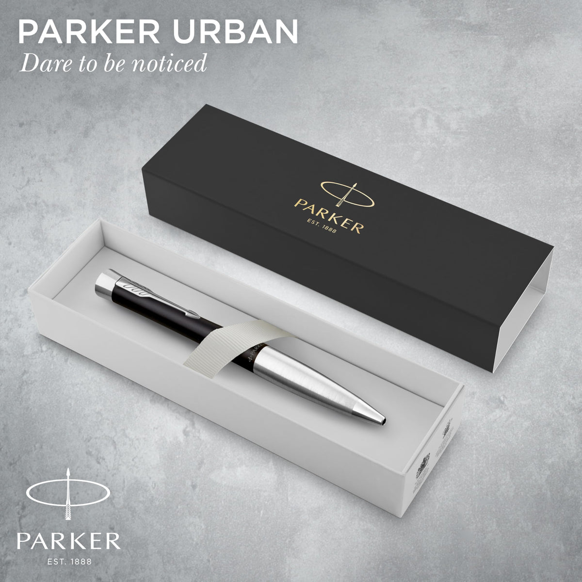 Parker Urban Twist Ballpoint Pen | Muted Black with Chrome Trim | Medium Point Blue Ink Refill |