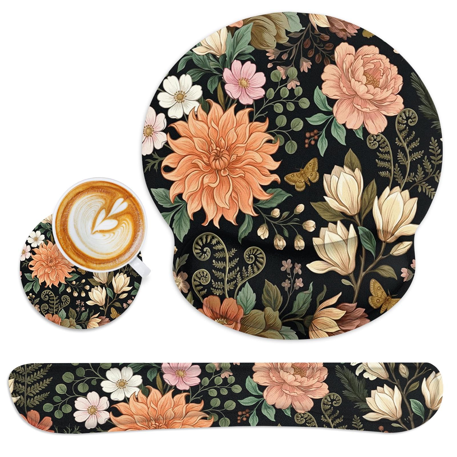 Britimes Ergonomic Mouse Pad Set with Wrist Rest, Floral Flower