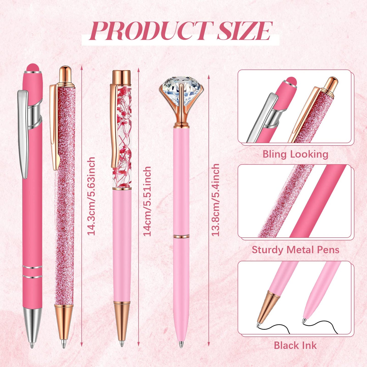 Sabary 8 Pcs Hot Pink Diamond Pens with Glitter Desk Pen Holder for Women