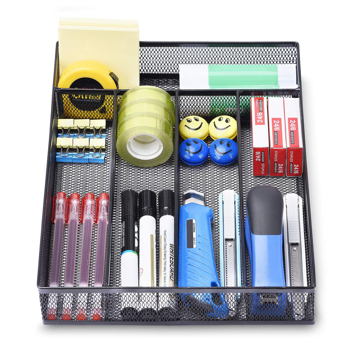 WuGeShop Office Desk Drawer Organizer, 5 Compartments Mesh Drawer Organizer Tray for Storage Art
