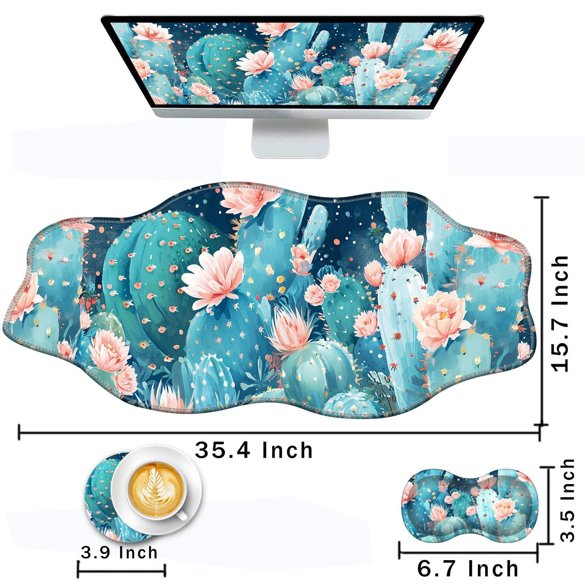 CICPLKSE Mouse Pad with Wrist Support + Desk Mat + Coaster 3 in 1 Set, XXL Large Gaming Mousepad