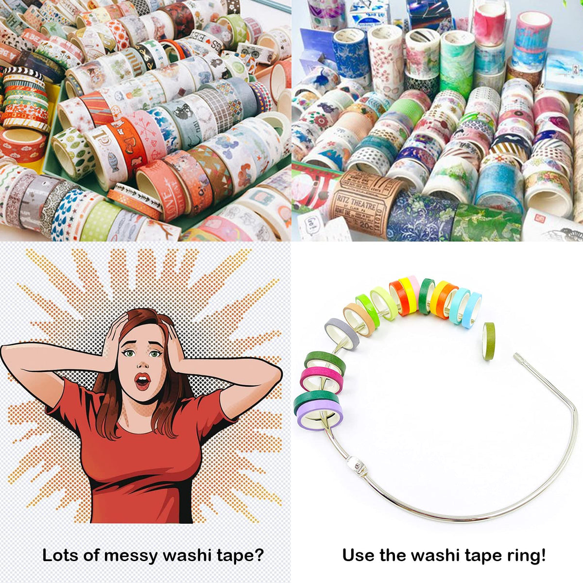 Vowcarol 3 Pack Washi Tape Organizer Washi Tape Storage Ring (8 inches)