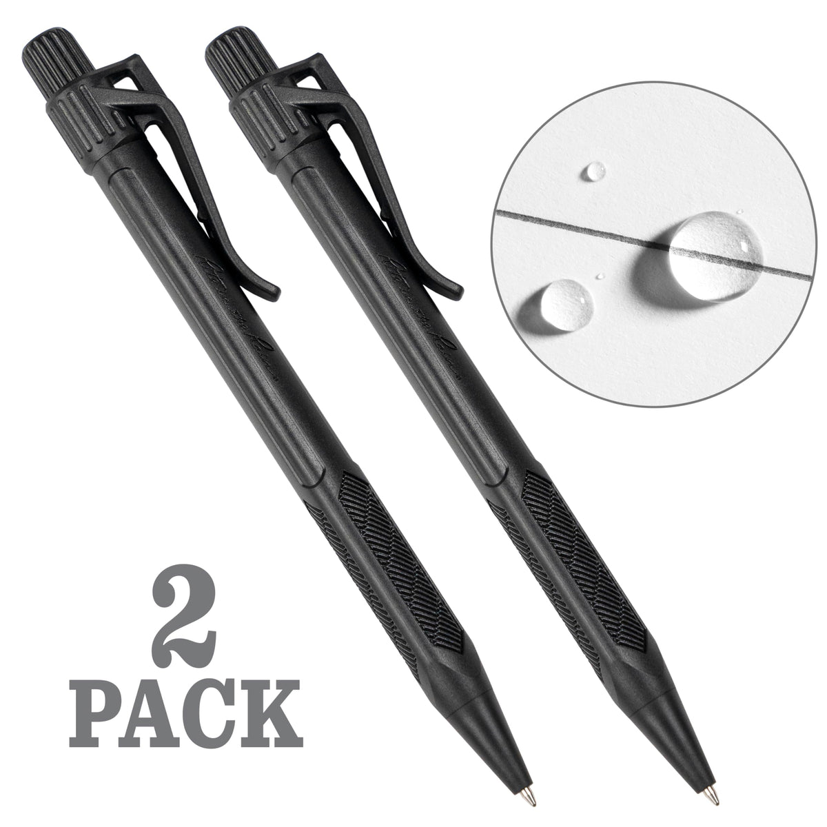 Rite in the Rain Weatherproof Durable Black Plastic Clicker Pen, Black Ink, 2 Pack (No. BK11-2)