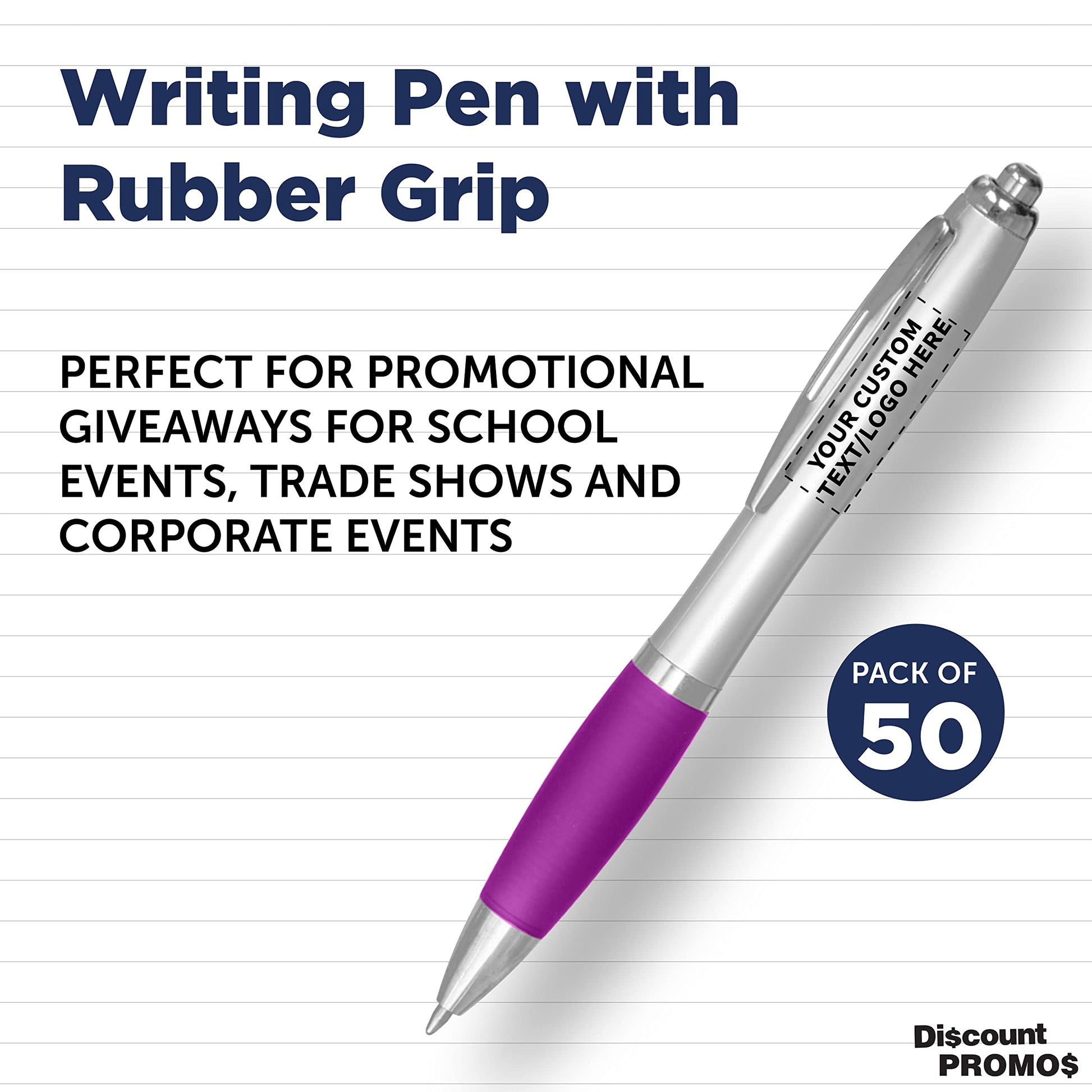 Personalized Ballpoint Pens with Rubber Grip and Click Button, Pack of 50 by DISCOUNT PROMOS