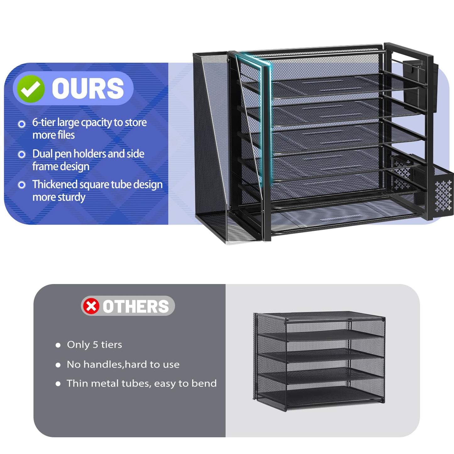 Simple Trending Desk File Organizer, 6-Tier Paper Organizer for Desk, Black