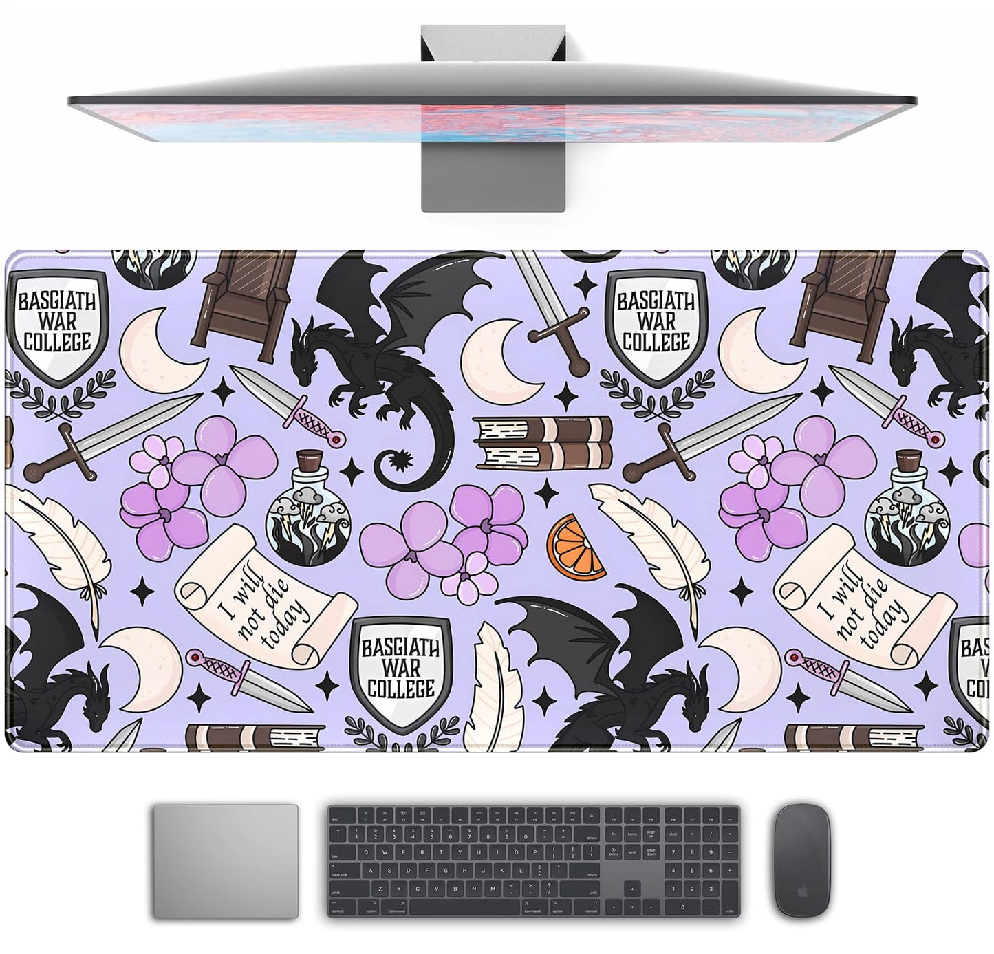 Cute Desk Pad Kawaii Black Loong Mouse Pad Purple Magic Desk Keyboard Pad, Large Gaming Mouse Pad