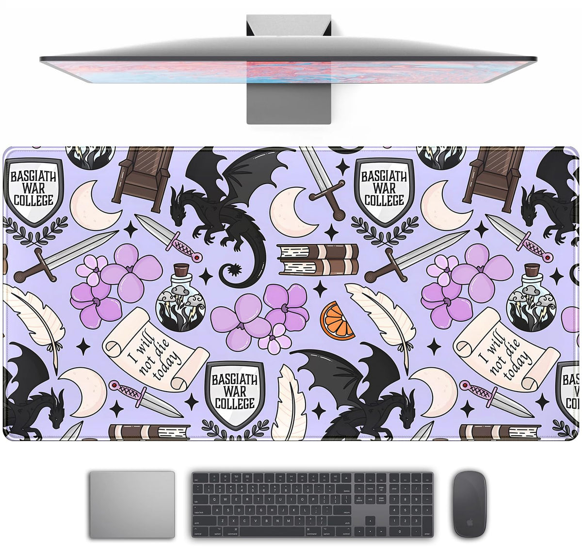 Cute Desk Pad Kawaii Black Loong Mouse Pad Purple Magic Desk Keyboard Pad, Large Gaming Mouse Pad